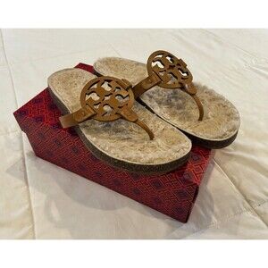 Tory Burch Miller Cloud Shearling Sandals Size 9 – Caramel Corn Nappa Leather